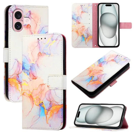 Stylish Leather Flip Case With Card Slots For Daily Phone Use - pastel marble PU leather wallet case with TPU inner shell