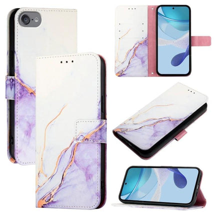 Marble Pattern Leather Flip Case For Everyday Phone Use Protects From Scratches On The Go - purple marble PU leather wallet case with card slots and stand