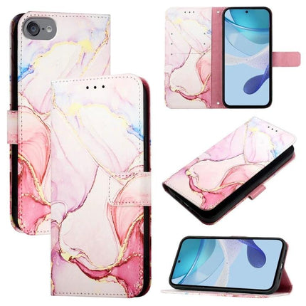 Marble Pattern Leather Flip Case For Everyday Phone Use Protects From Scratches On The Go - pink marble PU leather wallet case with stand