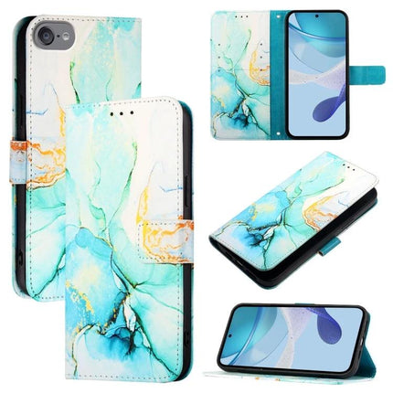 Marble Pattern Leather Flip Case For Everyday Phone Use Protects From Scratches On The Go - teal marble PU leather wallet case with card slot and stand