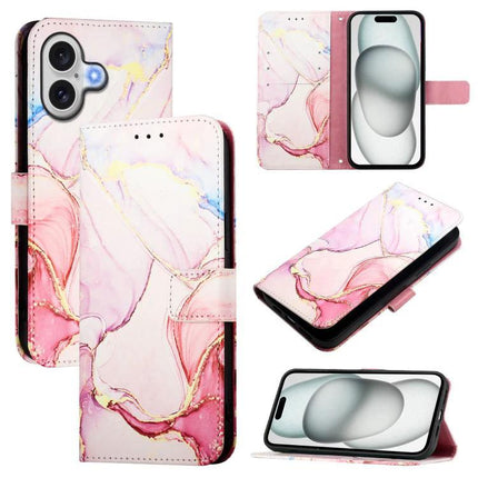 Leather Flip Case for Everyday Phone Protection - pink marble PU leather wallet case with card slots and kickstand