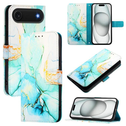 Marble Pattern Leather Flip Case For Everyday Phone Protection On The Go Daily Use - teal marble PU leather wallet case with card slot and TPU interior