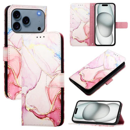Leather Flip Case for Everyday Phone Protection in pink marble PU leather with card slots, TPU interior and hands-free flip stand