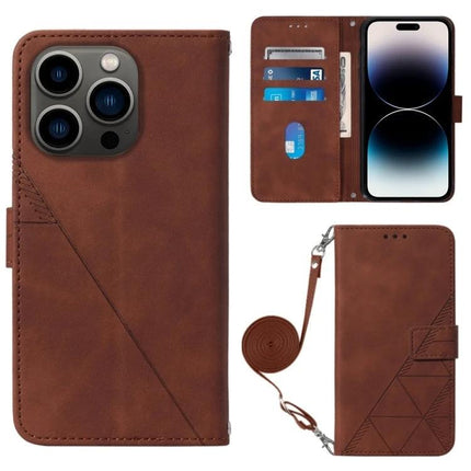 Crossbody Leather Flip Phone Case For Everyday Carry - brown PU leather wallet case with adjustable lanyard, card slots, and charging port access