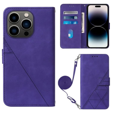 Crossbody Leather Flip Phone Case For Everyday Carry in purple with adjustable lanyard, card slots, charging port access and TPU protection