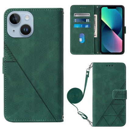 Crossbody Leather Flip Phone Case For Everyday Carry showing green PU wallet case with card slots, wrist strap and adjustable crossbody lanyard