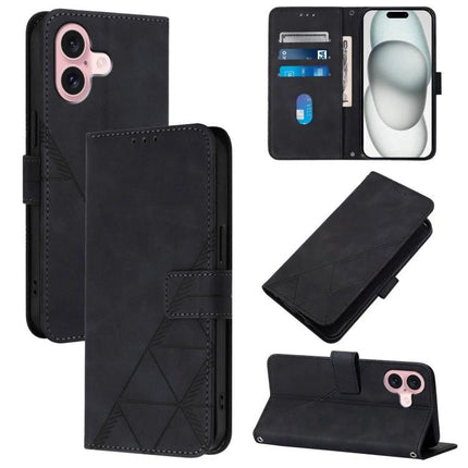 Crossbody Leather Flip Phone Case For Everyday Carry black PU wallet case with adjustable lanyard, card slots, charging port access, and kickstand