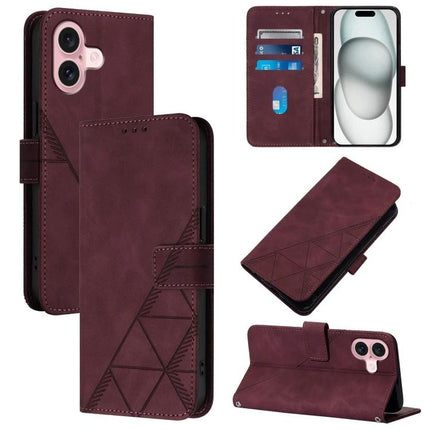 Crossbody Leather Flip Phone Case For Everyday Carry - burgundy PU wallet case with card slots, adjustable lanyard, and hands-free stand