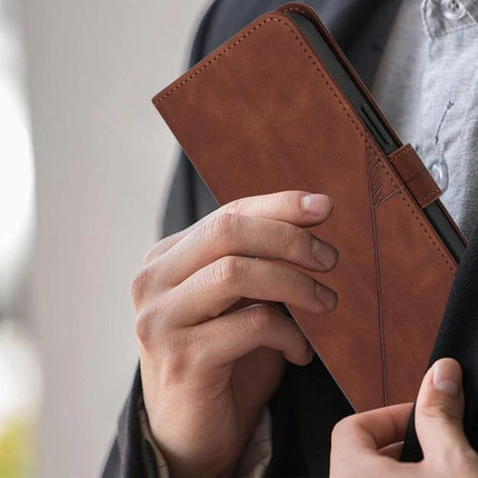 Leather Flip Phone Case for Everyday Carry with Card Storage and Gentle Protection - brown PU flip wallet held by hand with lanyard and built-in stand