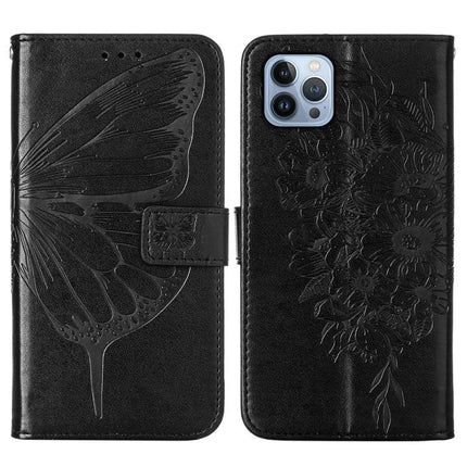 Butterfly Embossed Leather Phone Case for Daily Essentials - black PU leather wallet case with card slots and molded butterfly design