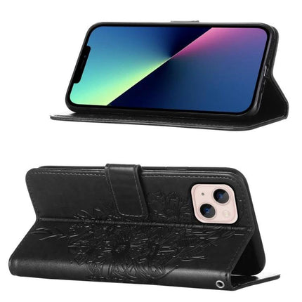 Butterfly Embossed Leather Phone Case for Daily Essentials, black PU leather wallet case with card slots and stand