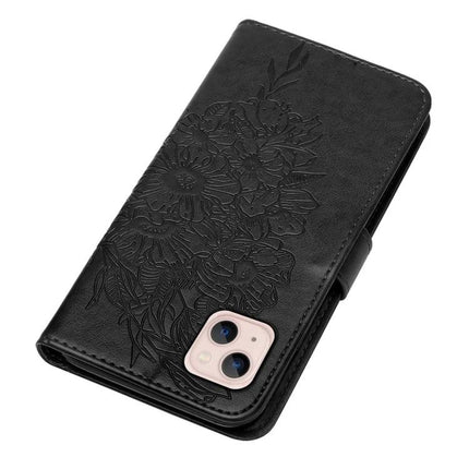 Butterfly Embossed Leather Phone Case for Daily Essentials black PU leather wallet case with card slots and camera cutout