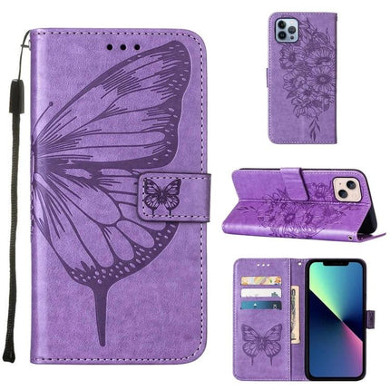Butterfly Embossed Leather Phone Case for Daily Essentials purple wallet case with card slots and kickstand