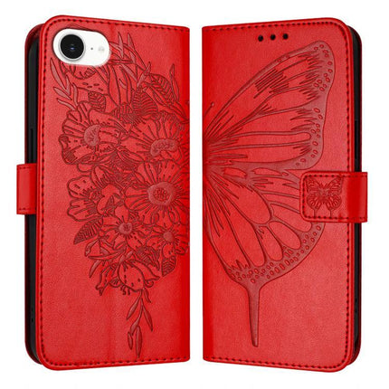 Red floral butterfly PU Leather Phone Case With Card Storage wallet-style cover with magnetic clasp and camera cutout