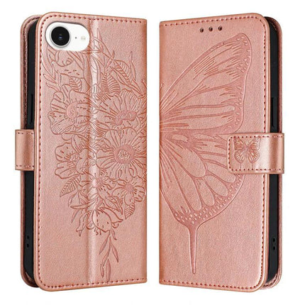 Rose gold PU Leather Phone Case With Card Storage folio wallet with embossed butterfly and floral design, slim TPU interior, magnetic closure