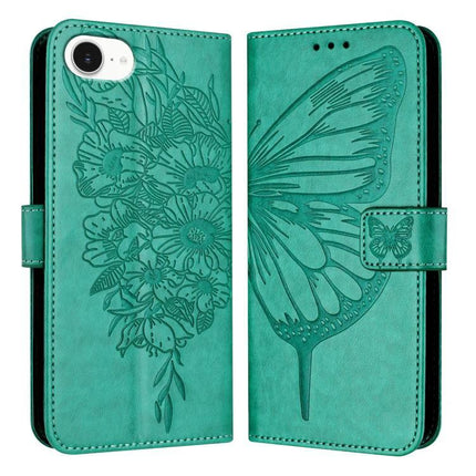 PU Leather Phone Case With Card Storage teal butterfly floral embossed wallet-style cover with magnetic clasp and camera cutout