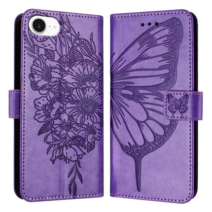 PU Leather Phone Case With Card Storage - purple floral butterfly wallet case with card slots and kickstand