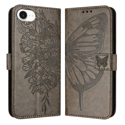 PU Leather Phone Case With Card Storage featuring embossed butterfly and floral design, slim PU exterior with card slots and magnetic closure