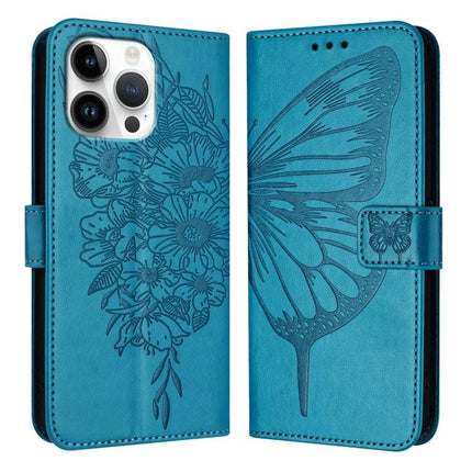 Embossed Butterfly Leather Phone Case With Card Slot For Daily Use - teal PU leather wallet case with embossed butterfly and card slot, stand function