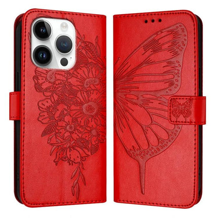 Red floral butterfly Leather Phone Case With Built-In Stand wallet-style PU leather cover with TPU core for hands-free viewing
