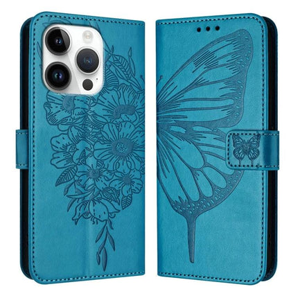 Leather Phone Case With Built-In Stand in teal PU leather with floral and butterfly embossing, TPU core, card storage and hands-free viewing