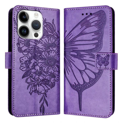 Leather Phone Case With Built-In Stand purple butterfly floral PU leather wallet case with TPU core and hands-free viewing