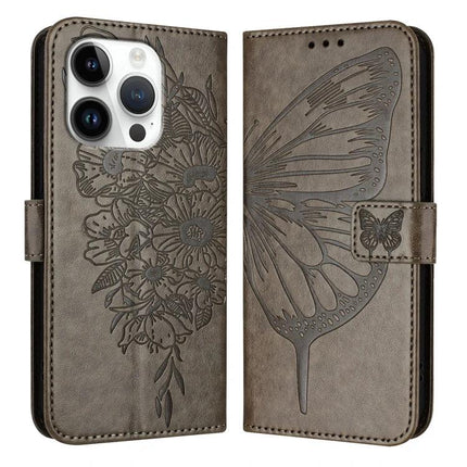 Leather Phone Case With Built-In Stand brown PU leather wallet case with embossed butterfly and floral design, TPU core, hands-free viewing
