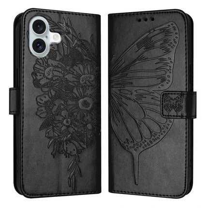 Leather Phone Case With Built-In Stand black floral embossed PU leather wallet case with TPU core and hands-free kickstand