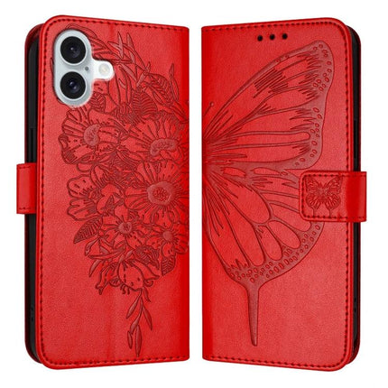 Leather Phone Case With Built-In Stand red floral butterfly PU leather wallet with TPU core, card storage, hands-free kickstand
