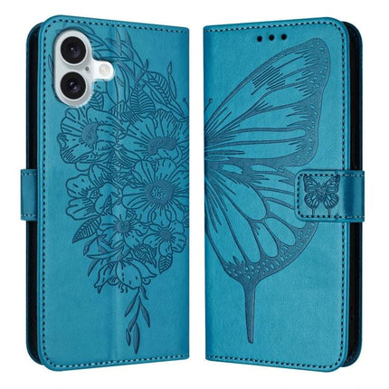 Leather Phone Case With Built-In Stand - turquoise PU leather wallet case with floral and butterfly embossed design, TPU core, card pocket, hands-free stand