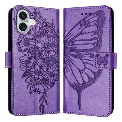 Leather Phone Case With Built-In Stand purple butterfly floral PU leather wallet cover with TPU core and hands-free kickstand