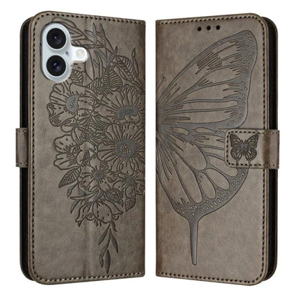 Leather Phone Case With Built-In Stand brown PU leather wallet case with embossed butterfly and floral design, TPU core, hands-free built-in stand