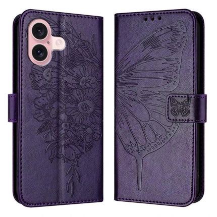 Leather Phone Case With Built-In Stand purple floral embossed PU leather wallet case with TPU core, built-in kickstand and card storage
