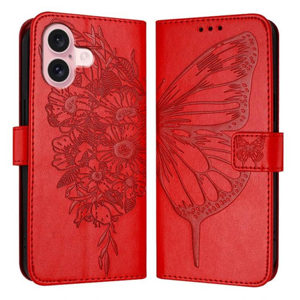 Leather Phone Case With Built-In Stand red PU leather wallet case with embossed butterfly and floral design, TPU inner shell, hands-free viewing