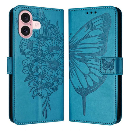 Leather Phone Case With Built-In Stand teal butterfly and floral PU leather wallet case with TPU core, built-in stand and card storage