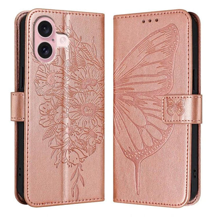 Leather Phone Case With Built-In Stand rose gold floral butterfly PU leather wallet case with TPU core, kickstand and card storage