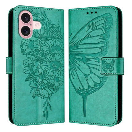 Leather Phone Case With Built-In Stand teal floral and butterfly embossed PU leather wallet with TPU core, hands-free viewing and card storage