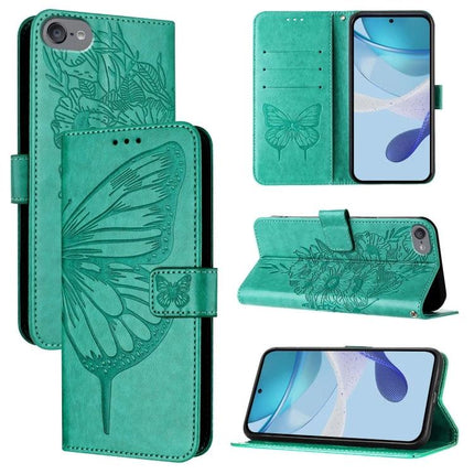 Butterfly Embossed Leather Phone Case for Daily Essentials teal wallet style with card slots and kickstand