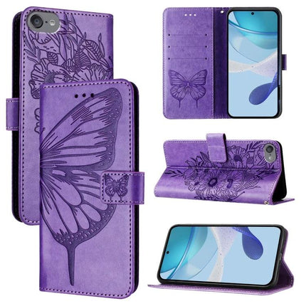 Butterfly Embossed Leather Phone Case for Daily Essentials purple PU leather wallet with card slots and hands-free stand