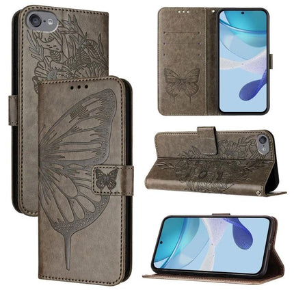 Butterfly Embossed Leather Phone Case for Daily Essentials showing brown PU leather wallet style with card slots and stand