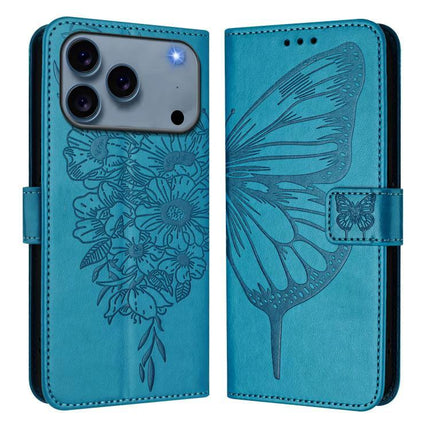 PU Leather Phone Case With Card Storage in teal with engraved butterfly and floral design, slim TPU interior and magnetic wallet clasp