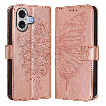Embossed Butterfly Leather Phone Case With Card Slot For Daily Use - rose gold PU leather wallet case with embossed butterfly and card slots
