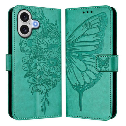 Embossed Butterfly Leather Phone Case With Card Slot For Daily Use - teal PU leather wallet case with embossed butterfly and floral design, card slots and stand