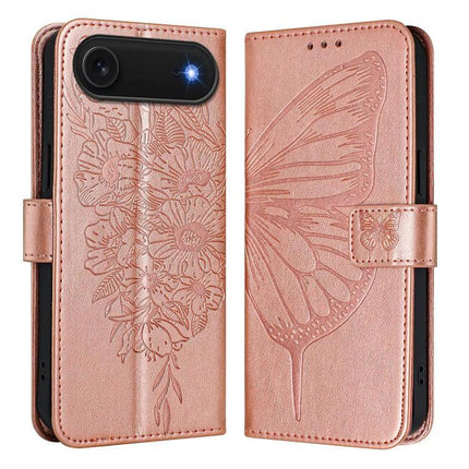 Embossed Butterfly Leather Phone Case With Card Slot For Daily Use - rose gold PU leather wallet case with embossed butterfly and card slots