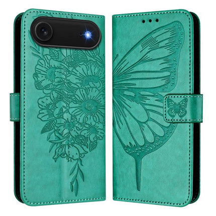 Embossed Butterfly Leather Phone Case With Card Slot For Daily Use - teal PU leather wallet case with embossed butterfly and card slots