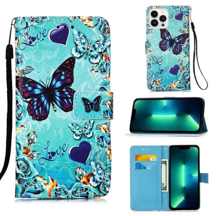 Leather Phone Case for Everyday Protection on the Go with turquoise butterfly wallet, card slot, kickstand and wrist strap