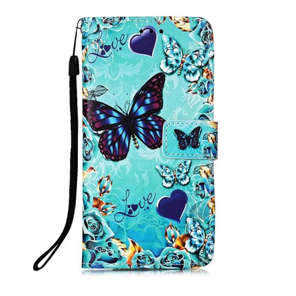 Leather Phone Case for Everyday Protection on the Go - teal butterfly wallet case with card slot, wrist strap, hands-free stand and scratch protection