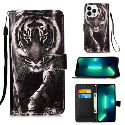Leather Phone Case for Everyday Protection on the Go - black tiger print wallet case with card slot, stand, and wrist strap