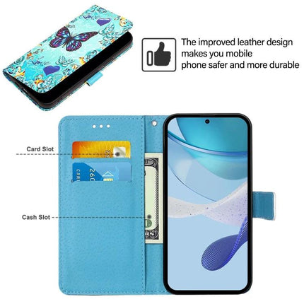 Leather Phone Case For Everyday Use With Easy Access To Features And Daily Protection showing blue butterfly wallet case with card slots, cash slot and built-in stand