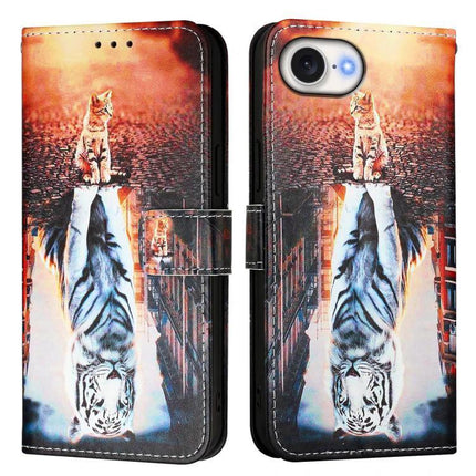 Leather Phone Case For Everyday Use With Easy Access To Features And Daily Protection - leather wallet case with cat sitting and tiger reflection, built-in stand